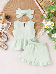 Children's Bow Tank And Shorts Set in Light Green, fit detail
