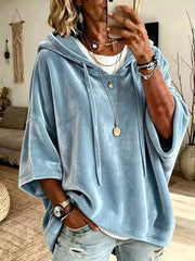 Velvet Loose Fit Hoodie With Drawstring in Khaki, front view