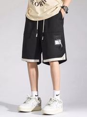 Men's Plus Size Drawstring Cargo Shorts in Cream, back view