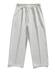 Belted relaxed fit light gray sweatpants with drawstring waist