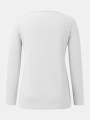 White ribbed henley scoop neck long sleeve top