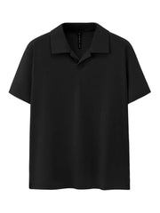 Black short sleeve polo shirt in 100% polyester with a classic fit and spread collar.