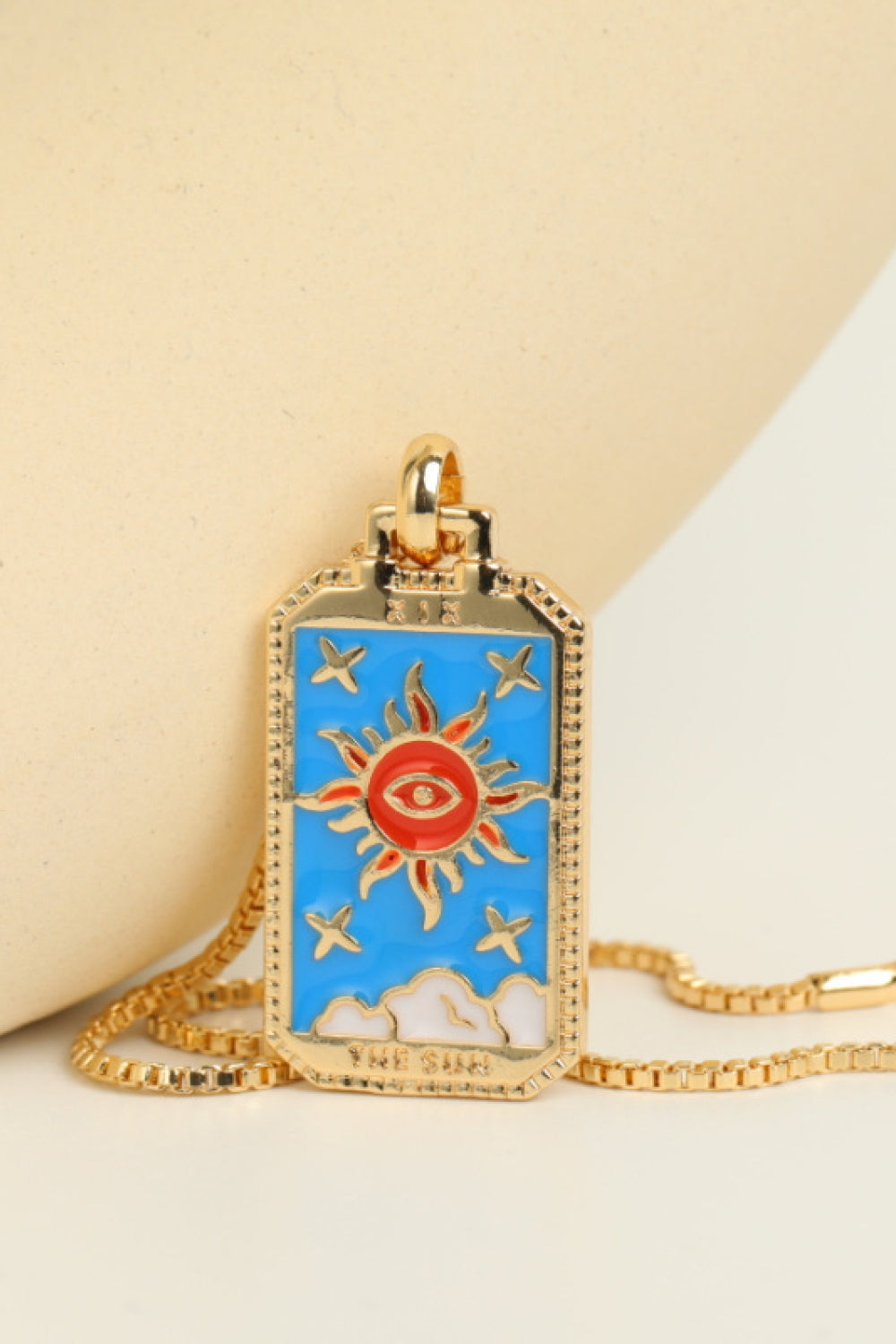 Celestial Sun tarot pendant necklace, gold chain, enamel inlay, cosmic astrology jewelry