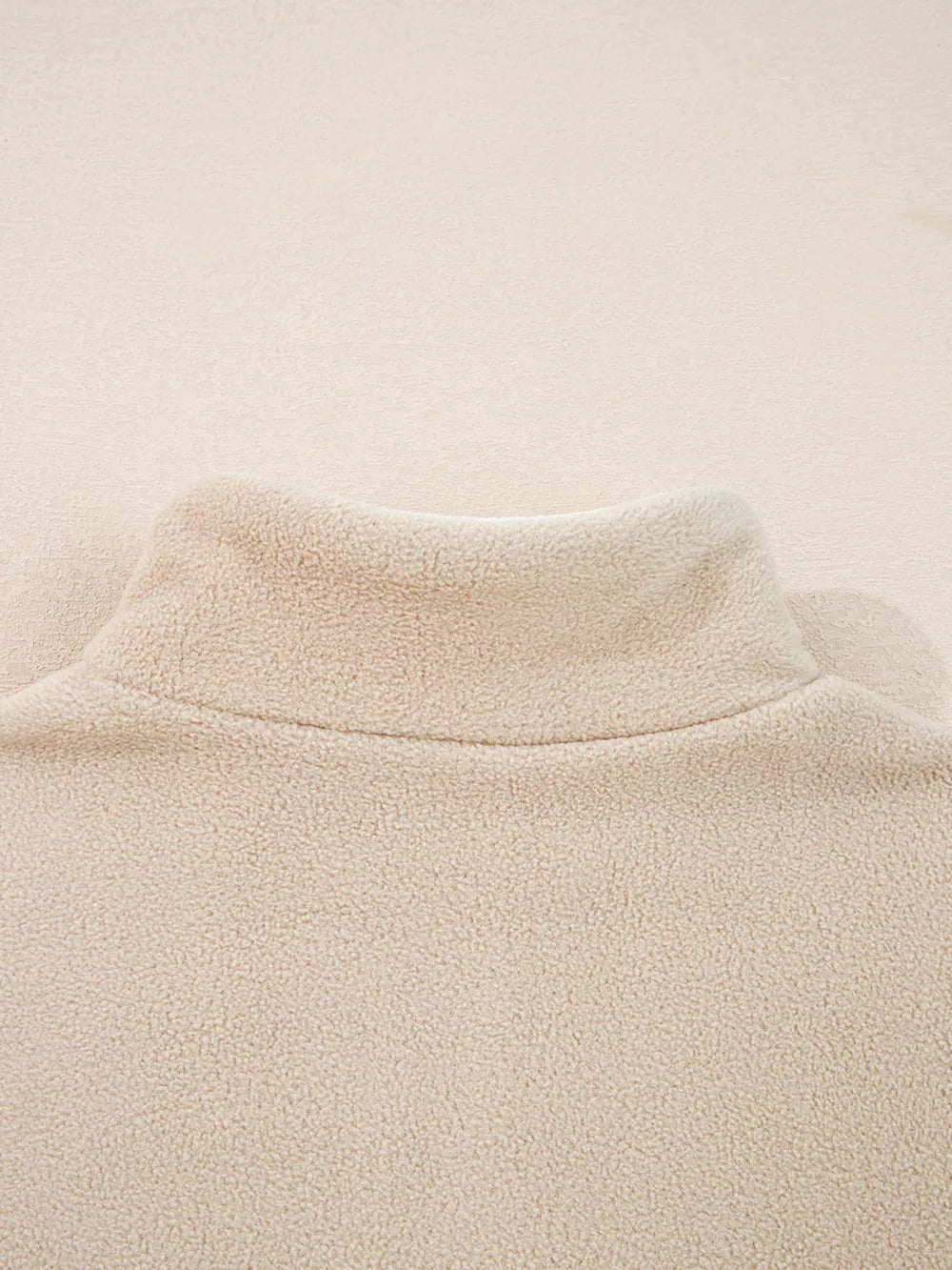 Fleece Colorblock Patchwork Zipped Neck Pullover in Khaki, product detail