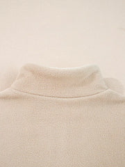 Fleece Colorblock Patchwork Zipped Neck Pullover in Khaki, product detail