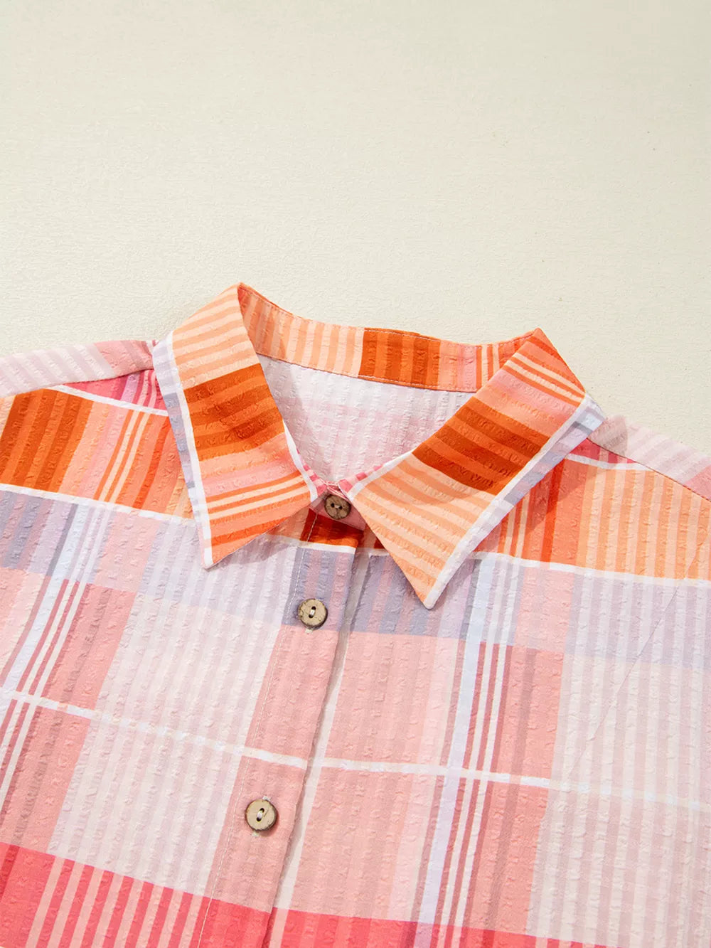 Oversized Check Tunic Shirt in Sherbet, model styling view
