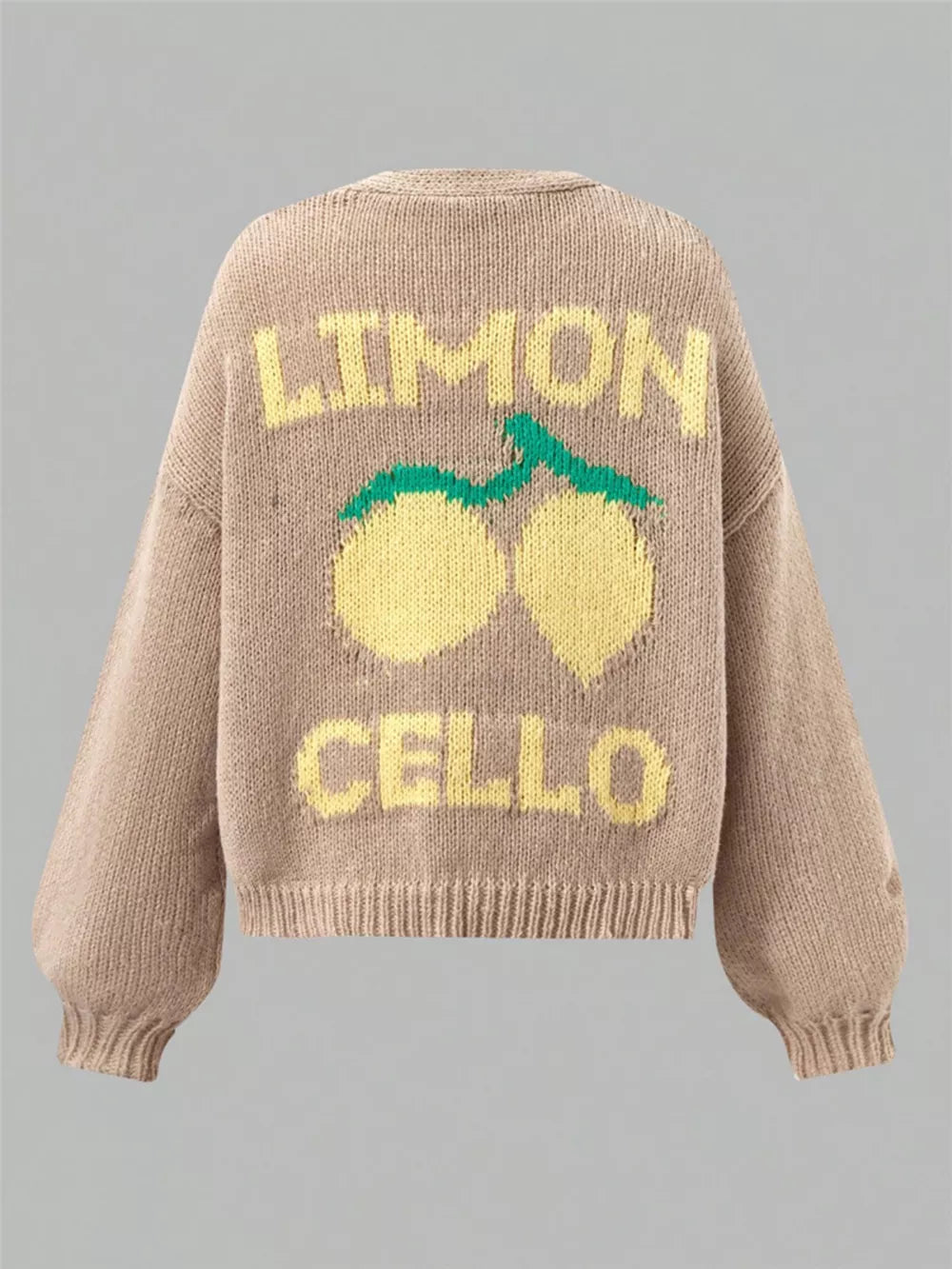 Lemon Button Up Cardigan in Khaki, close-up detail