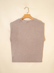 Khaki acid-washed cotton tank top with a crew neck and sleeveless cut.
