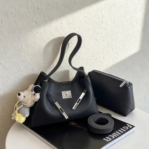 Lock Detail Crossbody Bag in Black, front view