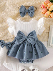 Children's Ribbed Knit Dress Set in Blue, alternate angle