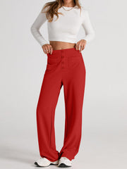 Button-front palazzo trousers in Deep Red with flap pockets and a wide leg.