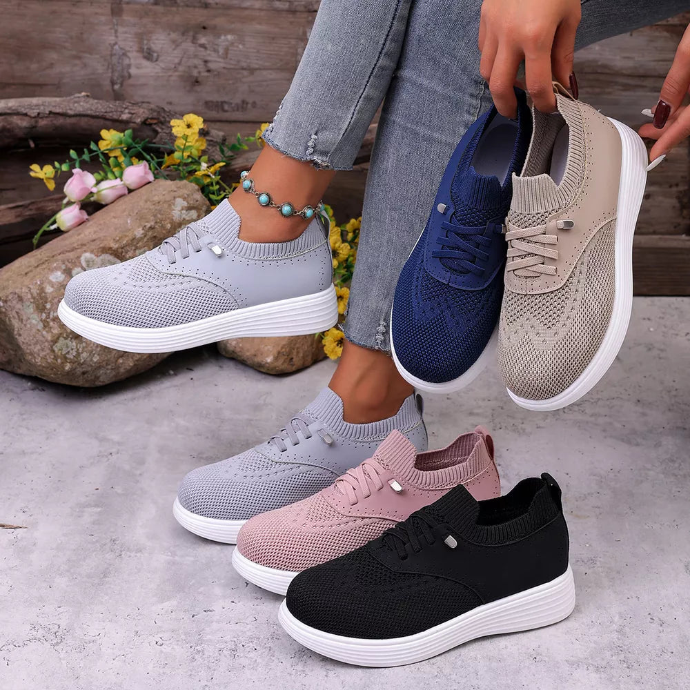 Round Toe Lace Up Sneakers in Pink, front view