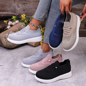 Round Toe Lace Up Sneakers in Pink, front view