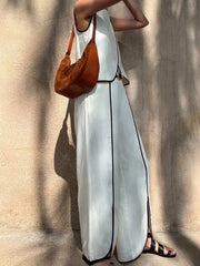 Sleek Contrast Trim Top And Wide-leg Pants Set