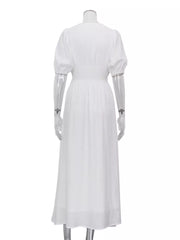 Elegant Puff Sleeve Maxi Dress With Slit
