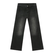 Dark wash wide leg jeans with front pockets and button fly.