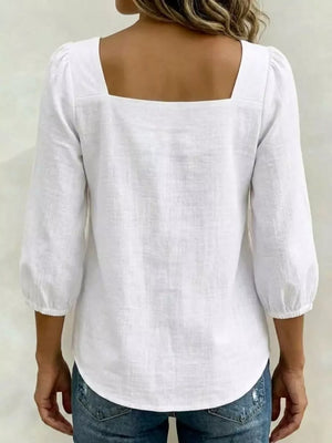 Full Size Bow Front Square Neck Blouse Plus Size, side view