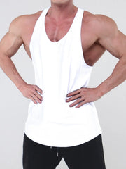 White scoop neck workout tank top with a relaxed fit.