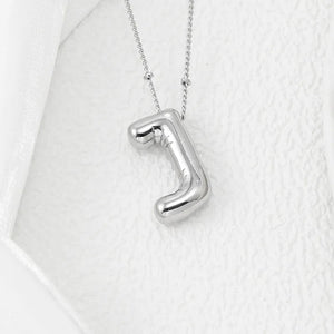 Sculpted initial J pendant necklace with beaded chain