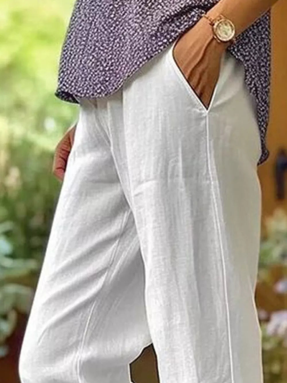 Full Size Casual Wide-leg Pants Plus Size, fabric detail