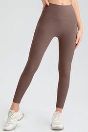 Mocha high rise leggings with a seamless waistband.