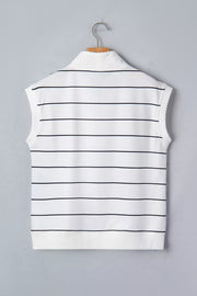 Stripe Color Block Zip V Neck Sleeveless Top, product detail