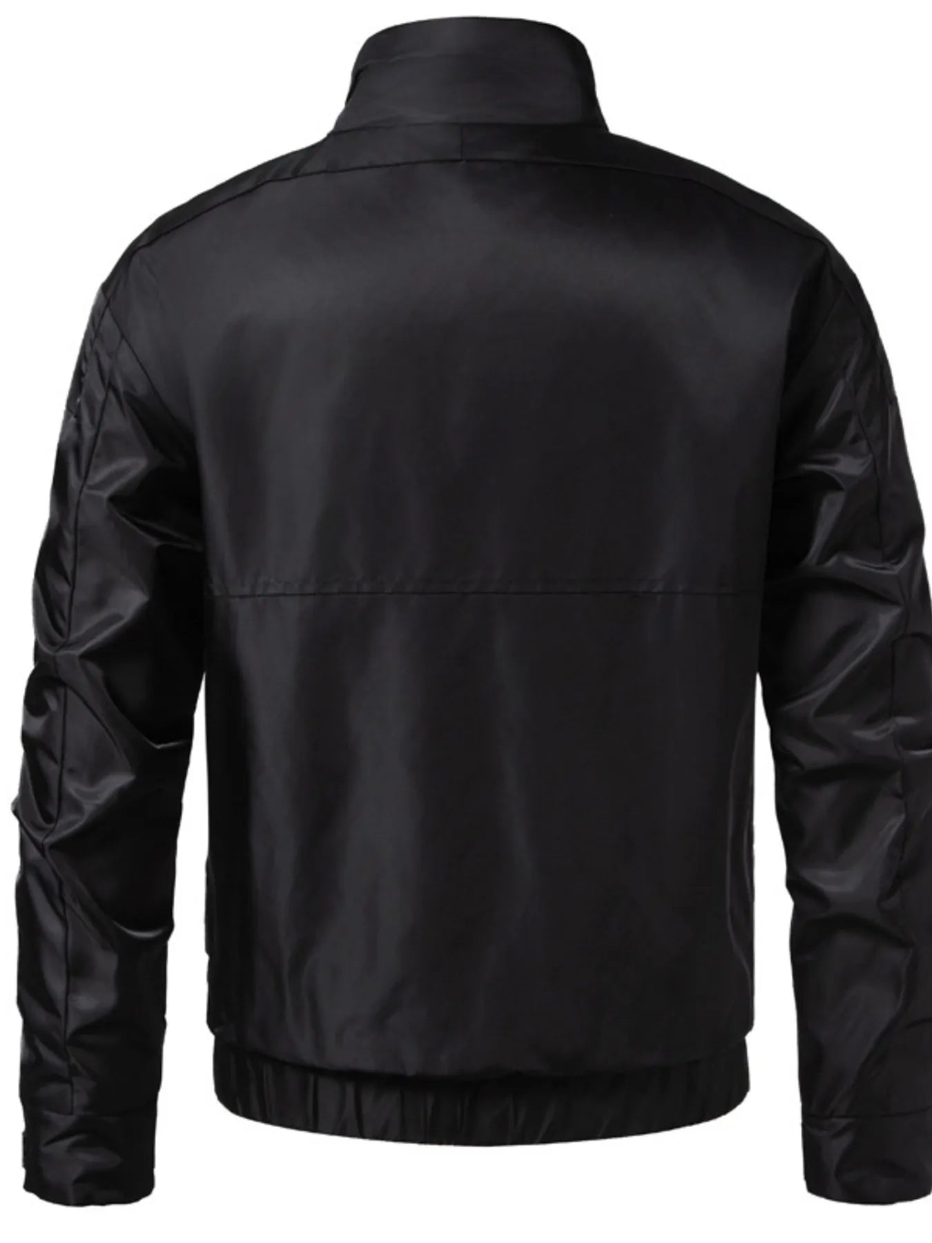 Men's black lightweight zip up track jacket with gathered sleeve detail