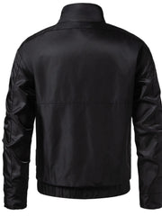 Men's black lightweight zip up track jacket with gathered sleeve detail