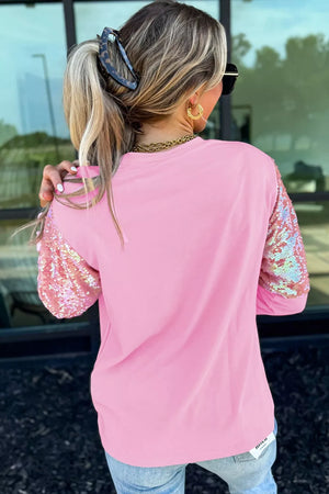 Long Sleeve Sequin Round Neck Pullover Shirt, side view