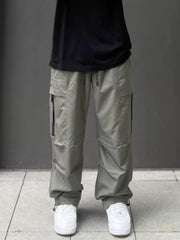 Men's Gray Green relaxed fit cargo sweatpants with ankle drawstring and multiple pockets.