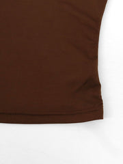 Brown cowl neck cami top with draped detail and subtle stitching.