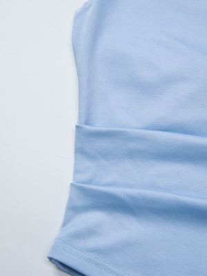 Light blue ruched cami top with asymmetrical neckline detail