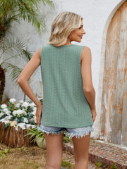 Perforated keyhole tank top in Dark Green with a textured pattern.
