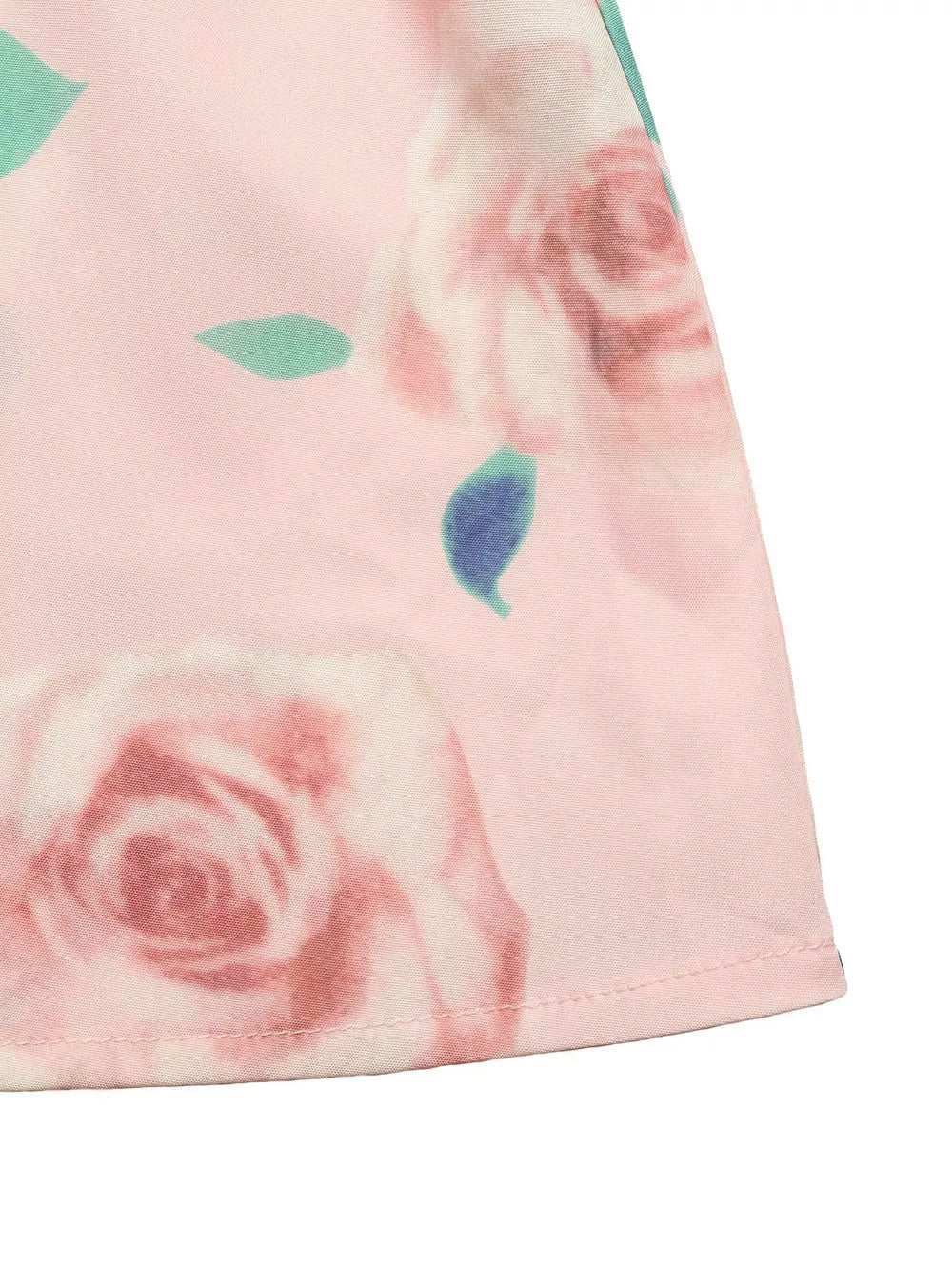 Structured shoulder top with pleated midi skirt set in pink with rose print