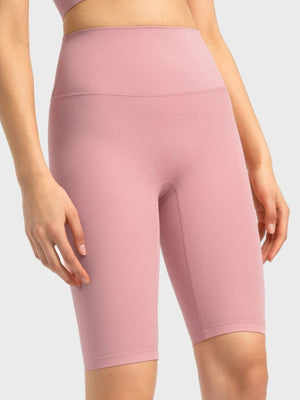 Sculpted active bike shorts in Dusty Pink with a high waist and seamless design.