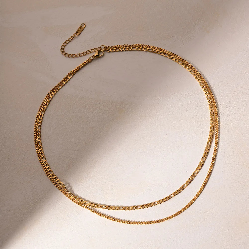 Gold dual-strand curb chain necklace with adjustable clasp