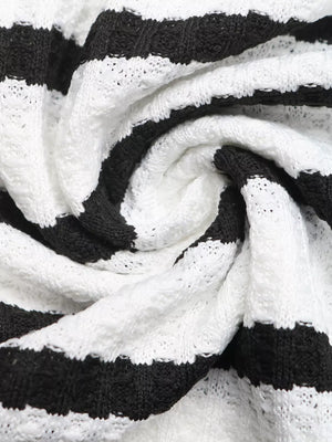 Black and white striped knit midi dress fabric detail