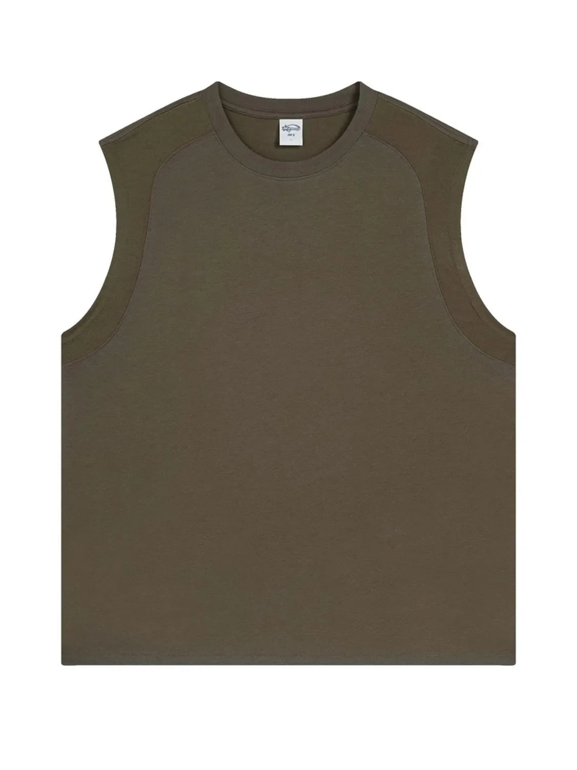 Olive brown sleeveless tank top with shoulder seam detail