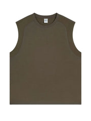 Olive brown sleeveless tank top with shoulder seam detail