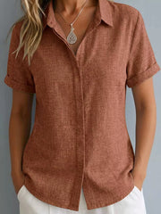 Full Size Collared Short Sleeve Shirt Plus Size in Lotus Color, view 16
