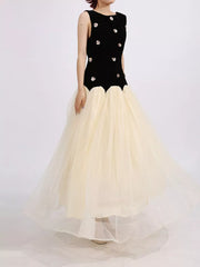 Floral Embellished Tulle Maxi Gown