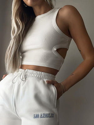 Ribbed cutout crop top in Moss, a casual activewear piece.
