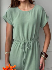 Casual Drawstring Waist Midi Dress in Deep Rose, view 15