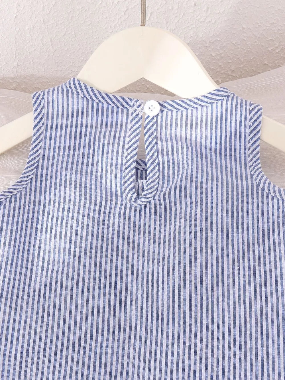 Children's Striped Sleeveless Top And Pants Set in Blue, model styling view