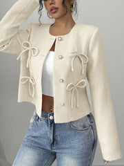 Chic Bow-embellished Cropped Jacket