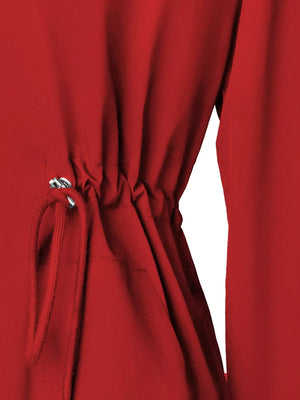 Red waterproof jacket with drawstring waist detail