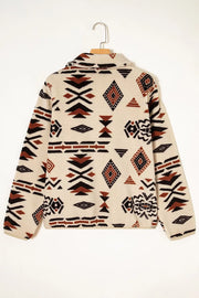 Aztec Print Fleece Snap Down Sweatshirt in Black, fit detail