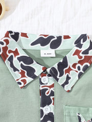 Sage camouflage collar baby polo shirt with button placket and pocket detail