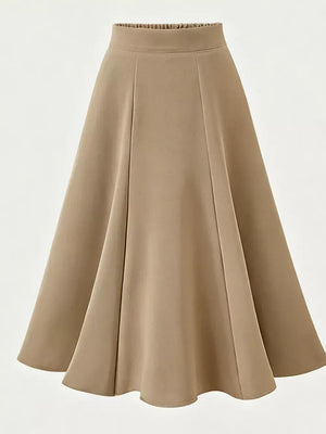 A-line Midi Skirt With Elastic Waistband, back view