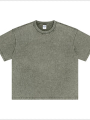Sage green mineral wash half-sleeve crewneck tee with raw hem detail
